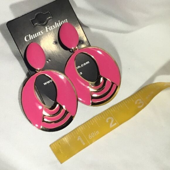 Pink & Gold Costume Dangle Earrings (UC3) - Picture 3 of 6